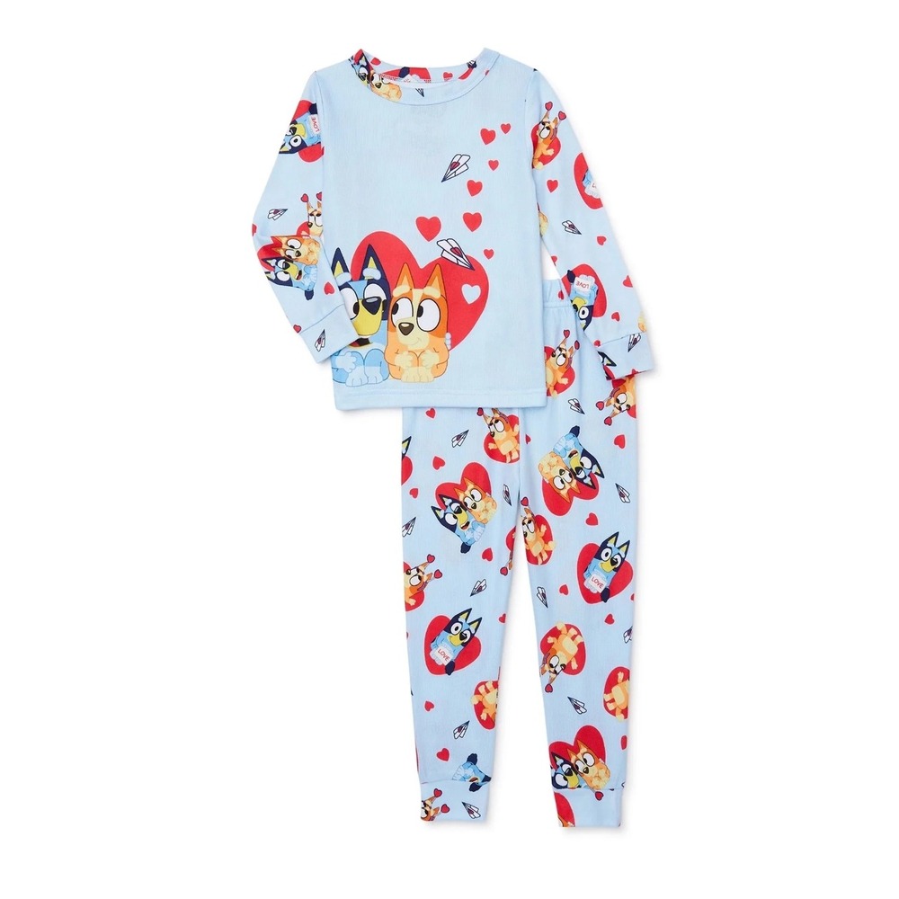 Bluey Kids 2 Piece Pajama Set Toddler Size 3T Long Sleeve Pants Hearts Valentine